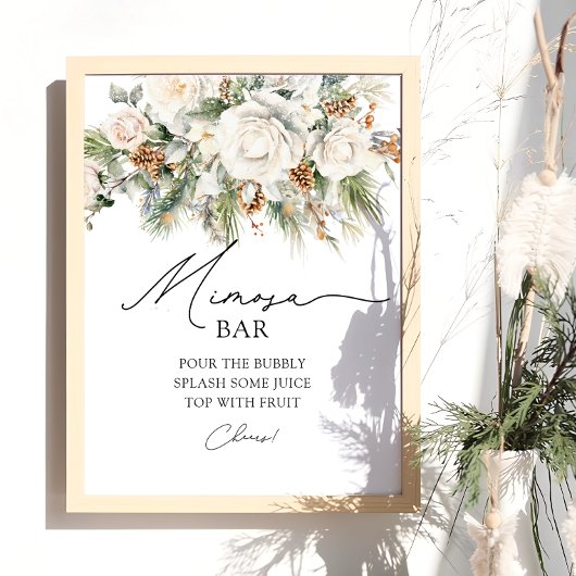Elegante winter bloemengroen Mimosa Bar Poster