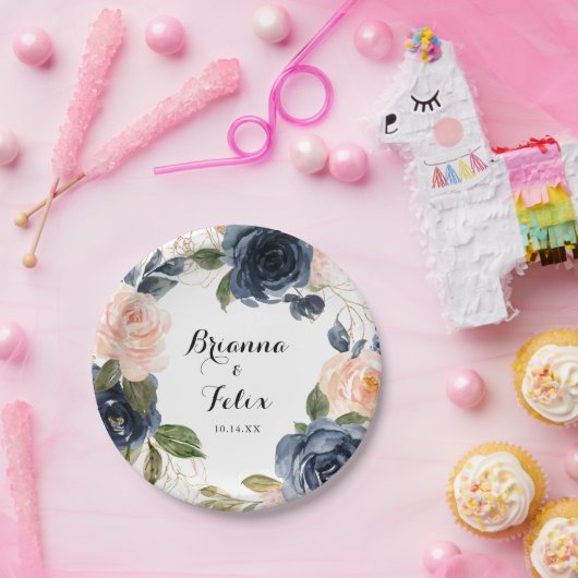 Elegante winter bloemenkalligrafie bruidstaart papieren bordje (Feest)