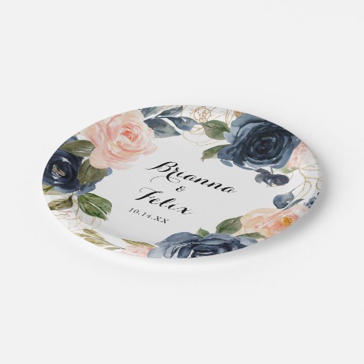 Elegante winter bloemenkalligrafie bruidstaart papieren bordje (Gekanteld)