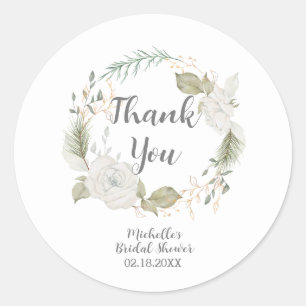 Elegante Winter Bloemenkrans Bruidsfeest Ronde Sticker