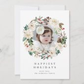 Elegante winter bloemenkrans foto feestdagenkaart (Voorkant)
