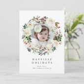 Elegante winter bloemenkrans foto feestdagenkaart (Staand voorkant)
