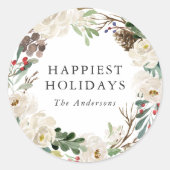 Elegante winter bloemenkrans gepersonaliseerde vak ronde sticker (Voorkant)