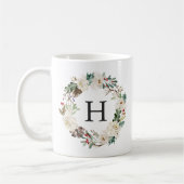 Elegante winter bloemenkrans monogram vakantie koffiemok (Links)