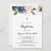 Elegante winter bloemenkruis doop kaart (Voorkant)