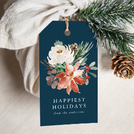Elegante winter bloemenmarine gepersonaliseerde va cadeaulabel
