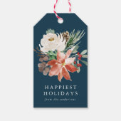 Elegante winter bloemenmarine gepersonaliseerde va cadeaulabel (Voorkant)