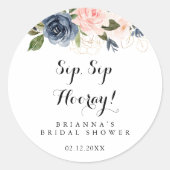 Elegante winter bloemensip sip hoera bruiloftsborr ronde sticker (Voorkant)