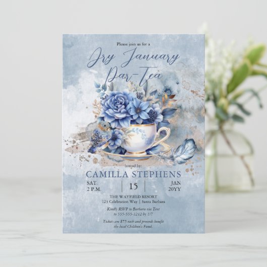 Elegante winter bloementheekopje Droog januari par Kaart (Staand voorkant)