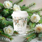 Elegante Winter Bloemige Planten Bruidsdouche Papieren Bekers