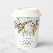 Elegante Winter Bloemige Planten Bruidsdouche Papieren Bekers (Achterkant)