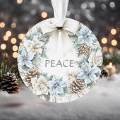 Elegante Winter Blue Floral Krans PEACE Waterverf Ornament