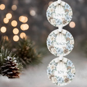 Elegante Winter Blue Floral Krans PEACE Waterverf Ornament