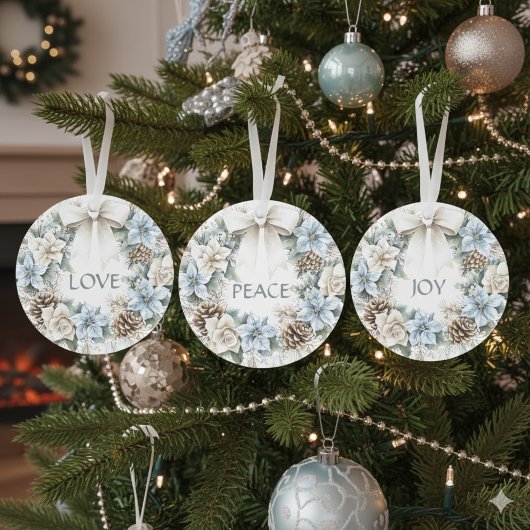 Elegante Winter Blue Floral Krans Waterverf LIEFDE Ornament