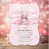 Elegante Winter Blush Pink Bow Girl Baby shower Kaart