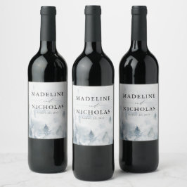 Elegante Winter Bos Huwelijks Wijnlabel Wijn Etiket