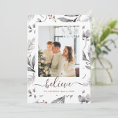 Elegante Winter Botanicals Foto Geloof Kerstmis Feestdagenkaart (Staand voorkant)