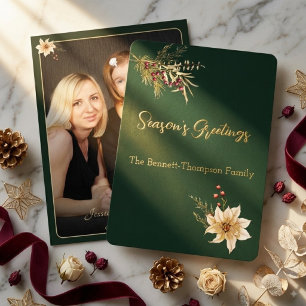 Elegante Winter Botanicals Foto Kerst Goud Folie Feestdagenkaart