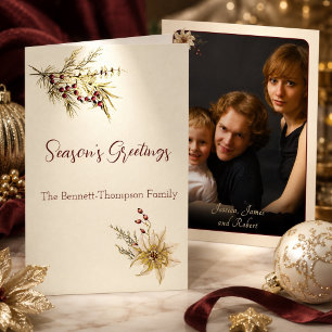 Elegante Winter Botanicals Foto Kerst Goud Folie Feestdagenkaart