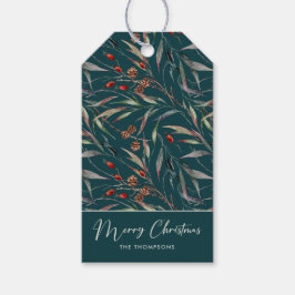 Elegante Winter Botanisch Groen Vrolijk Kerstfeest Cadeaulabel