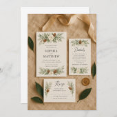Elegante winter botanische bruiloft uitnodiging su (Voorkant / Achterkant)