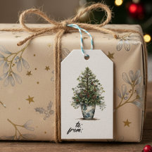 Elegante winter botanische cadeaukaart met pijnboo