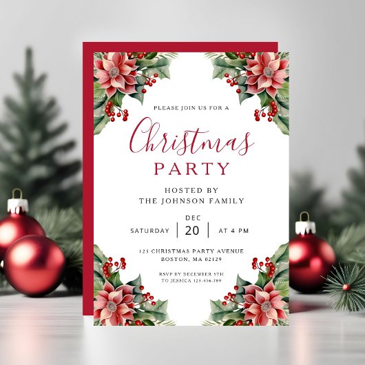 Elegante Winter Botanische Kerstfeest  Kaart