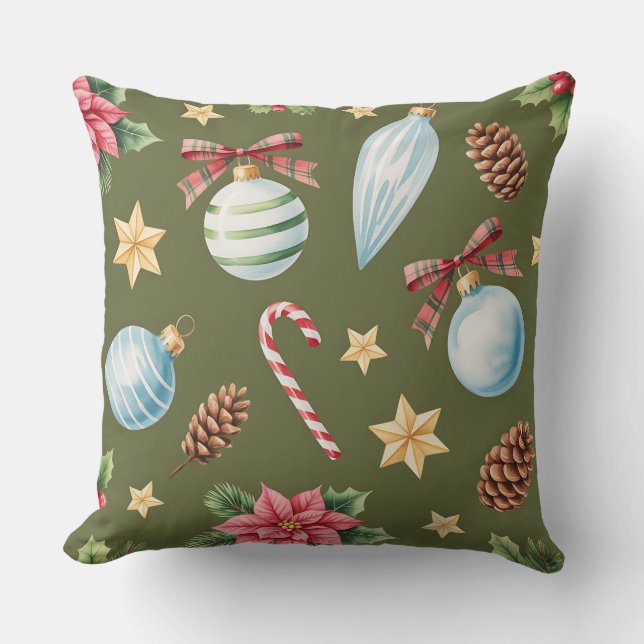 Elegante winter botanische kerstkussen kussen (Voorkant)