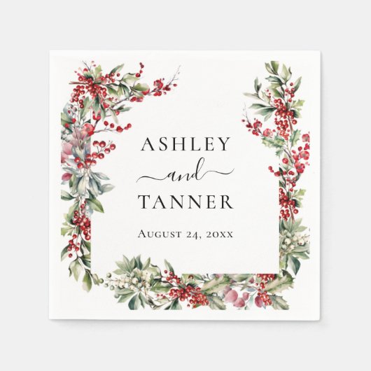 Elegante Winter Botanische Kerstvakantie bruiloft Servet (Voorkant)
