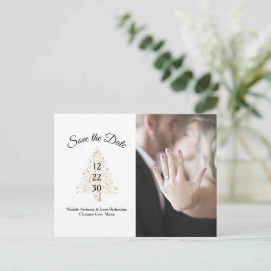 Elegante Winter Bruiloft Bewaar de datum Foto Aankondigingskaart (Staand voorkant)
