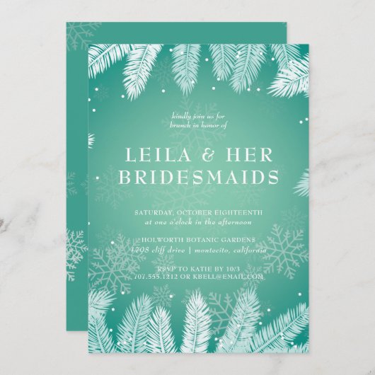 Elegante Winter Bruiloft Bruidsmeisjes Brunch Kaart (Voorkant / Achterkant)