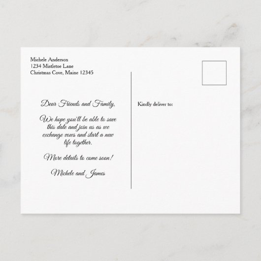 Elegante Winter Bruiloft Foto Opslaan De Datum Aankondigingskaart (Achterkant)