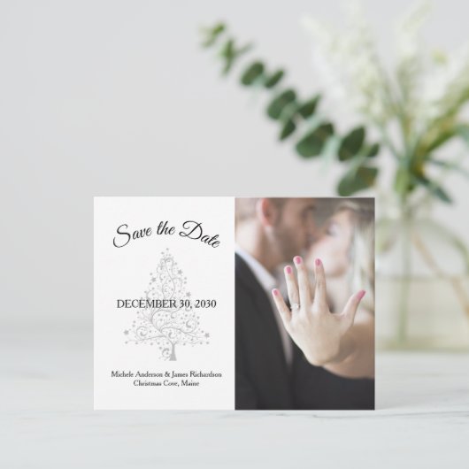 Elegante Winter Bruiloft Foto Opslaan De Datum Aankondigingskaart (Staand voorkant)