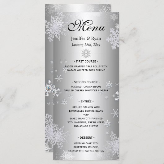 Elegante winter bruiloft Menu (Voorkant / Achterkant)