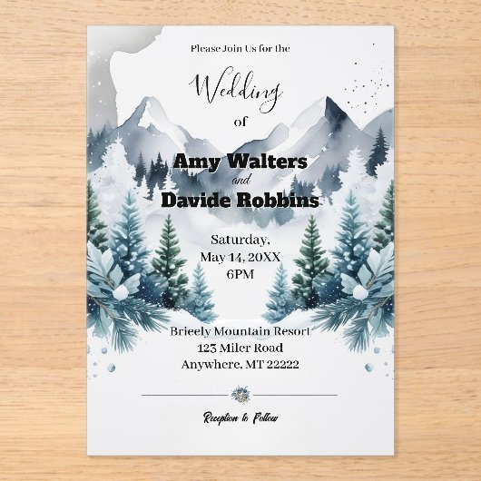 Elegante winter bruiloft uitnodiging acryl (Voorkant)