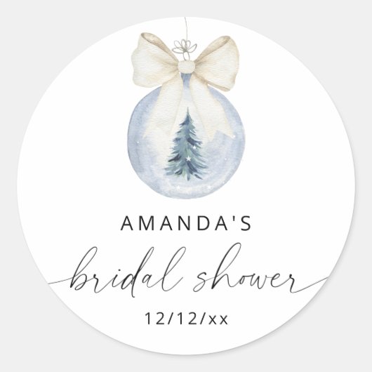 Elegante winter bruiloftsshower ronde sticker (Voorkant)