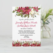 Elegante winter burgundy poinsettia bloemige trouw kaart (Staand voorkant)