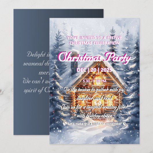 Elegante Winter Cabin Kerstfeest Uitnodiging (Voorkant / Achterkant)