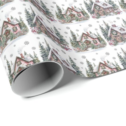Elegante Winter Cabin Kerstmis Cadeaupapier (Rol Hoek)