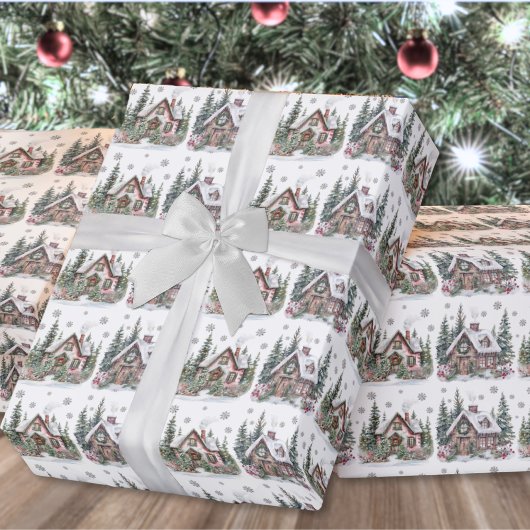 Elegante Winter Cabin Kerstmis Cadeaupapier