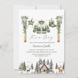 Elegante winter dennenboom waslijn baby shower kaart