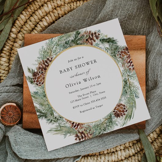 Elegante Winter Evergreen Baby shower Invitation Kaart