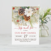 Elegante Winter Evergreen Baby shower Sip & See Kaart (Staand voorkant)