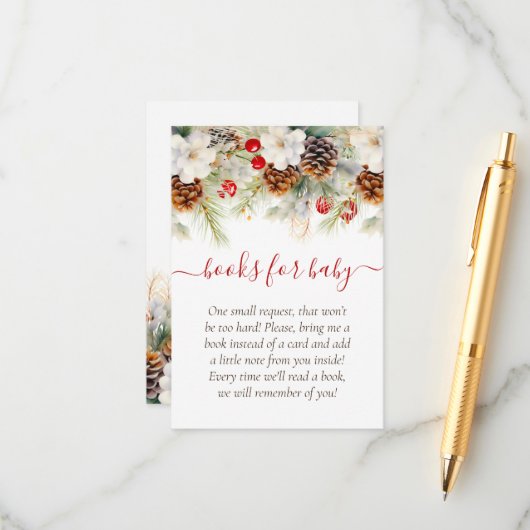 Elegante Winter Evergreen Boeken voor Baby Informatiekaartje (Voorkant / Achterkant in situ)