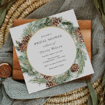 Elegante Winter Evergreen Bridal Shower Uitnodigin Kaart<br><div class="desc">Elegante winterthema bruidsdouche uitnodiging beschikt over een gouden lijst omgeven door waterverf evergreen en pinecones. Personaliseer met uw informatie of klik op "Klik om verder aan te passen" om letterstijlen,  grootte en kleuren te bewerken.</div>