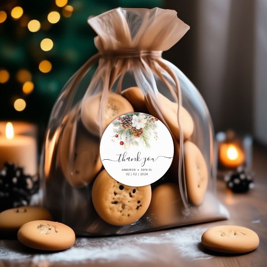 Elegante Winter Evergreen bruiloft dank u Ronde Sticker