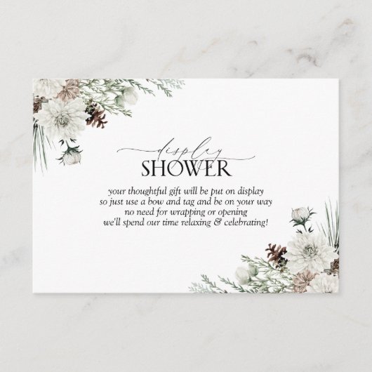 Elegante Winter Evergreen Display Douche Informatiekaartje (Voorkant)