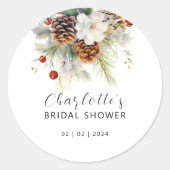 Elegante Winter Evergreen en Rowan Berries Bridal Ronde Sticker (Voorkant)
