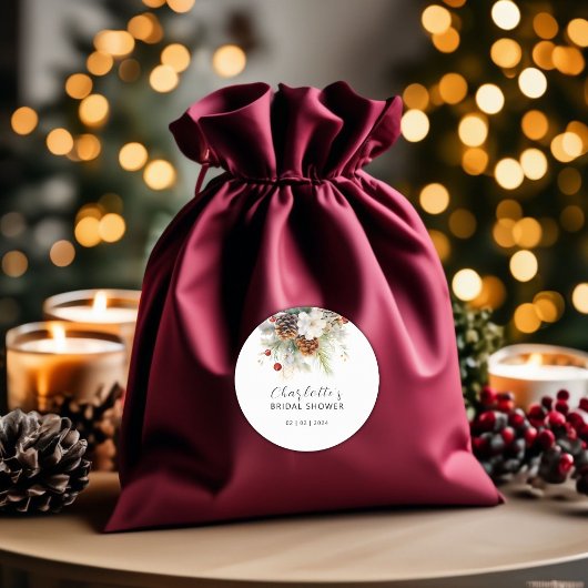 Elegante Winter Evergreen en Rowan Berries Bridal Ronde Sticker