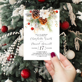 Elegante Winter Evergreen en Rowan Berries Bruilof Kaart